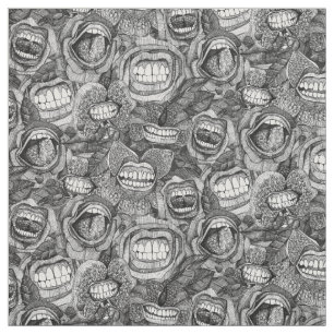 Tissu BITE ME orchidées et rose NOIR BLANC