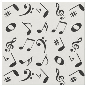 Tissu Black Angled Music Notes Motif on White