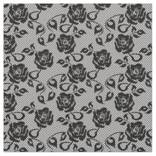 Tissu Black lace pattern on white background
