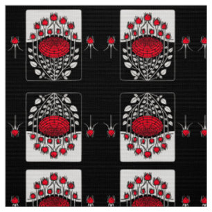 Tissu BLACK WHITE RED ROSES ,ROSEBUDS Art Nouveau Floral