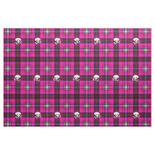 Tissu blanc de cool de plaid de crâne de noir à la