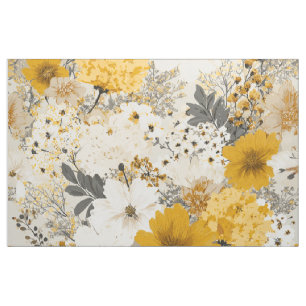 Tissu Blanc Rustique Jaune Botanique Floral Vintage