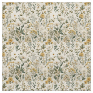 Tissu Blanc Rustique Jaune Botanique Floral Vintage