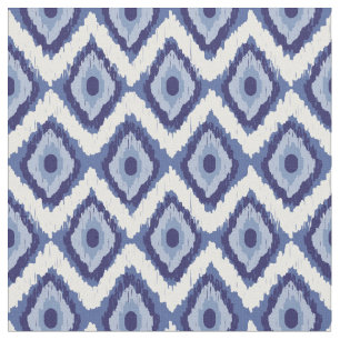 Tissu Blanc tribal Chevron de diamant d'Ikat de bleu