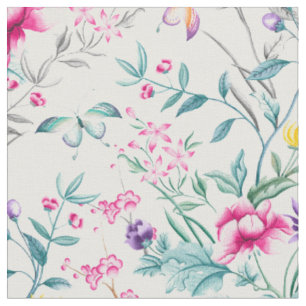 Tissu BLANC vintage de papillon d'arc-en-ciel de jardin