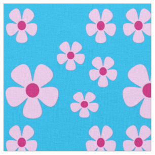Tissu bleu ciel avec fleurs roses