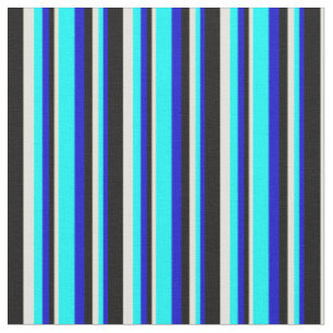 Tissu Bleu, Cyan, Jaune clair et Motif noir