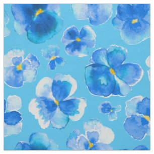 Tissu bleu d'art de fleur d'aquarelle de pensées