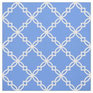 Tissu Bleu de Cornouailles, blanc, talrefoil marocain