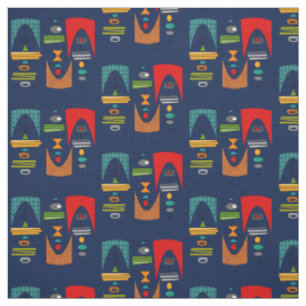 Tissu Bleu de la marine Tiki Tok moderne du milieu du si
