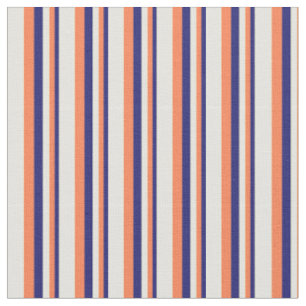 Tissu Bleu de minuit, corail et Motif jaune clair