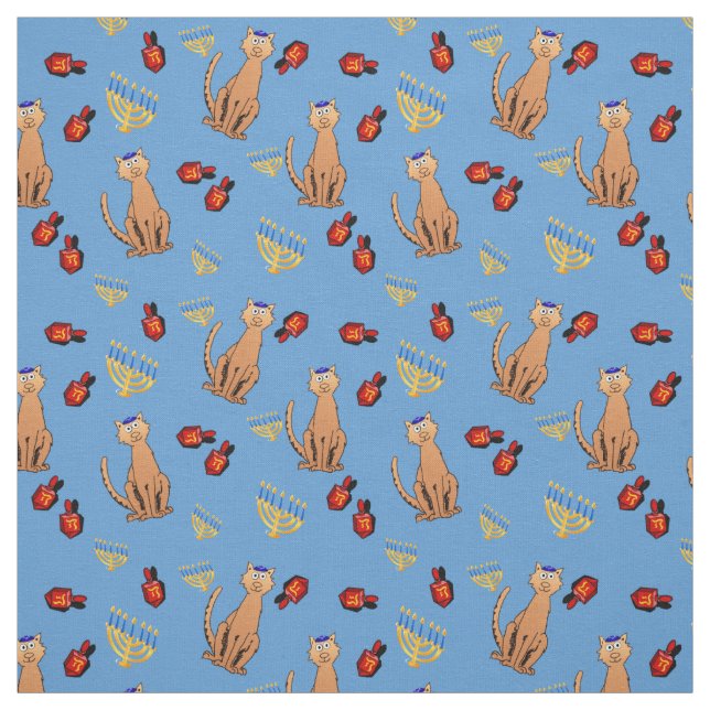 Tissu bleu d'enveloppe de Dreidel de chat de (Échantillon)