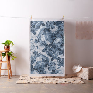 Tissu Bleu d'Indigo Botanique Vintage #5 Toile de fleurs