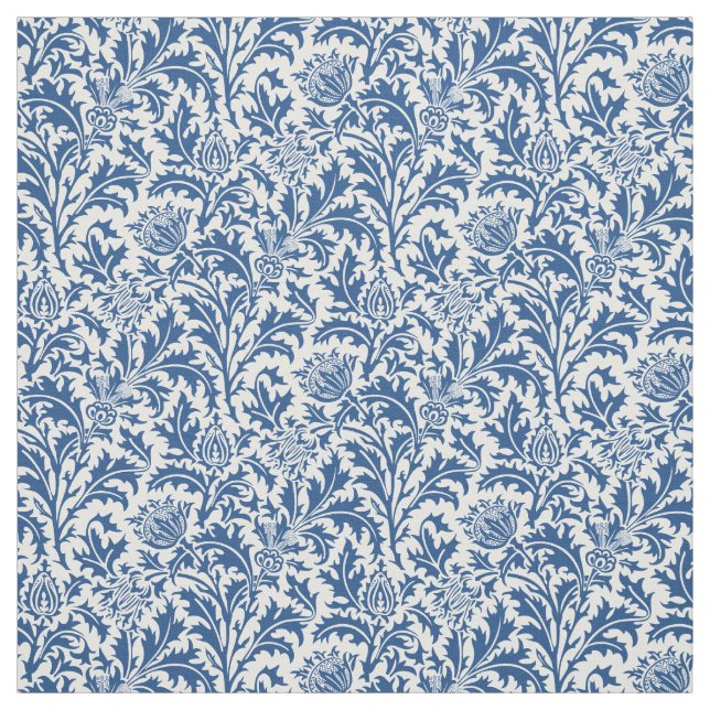 Tissu Bleu et blanc de motif de chardon de William (Échantillon)