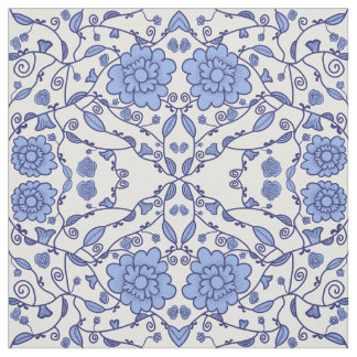 Tissu bleu et blanc fleuri