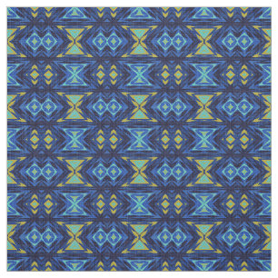 Tissu Bleu foncé Aqua Turquoise Vert Jaune Aspect ethniq