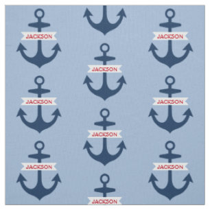 Tissu Bleu marine nautique nom personnalisé ancres de ba