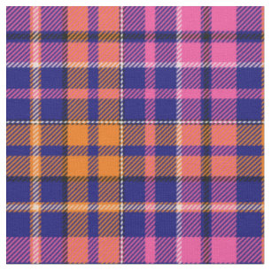 Tissu Bleu marine rose orange carreaux design tartan 