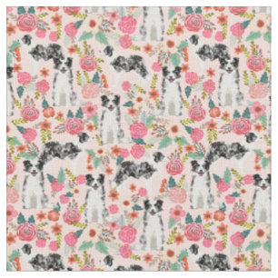 Tissu Bleu Merle Bordure Collie vintage flou rose