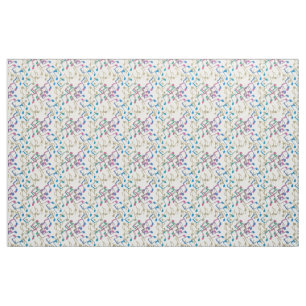 Tissu bleu pourpre de blanc de motif de notes de