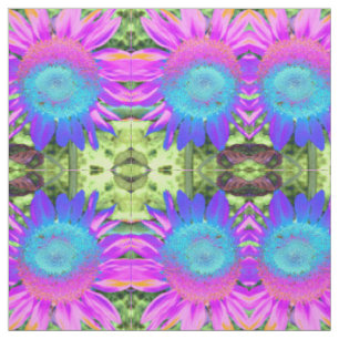 Tissu Bleu rose rétro tournesol funky photo