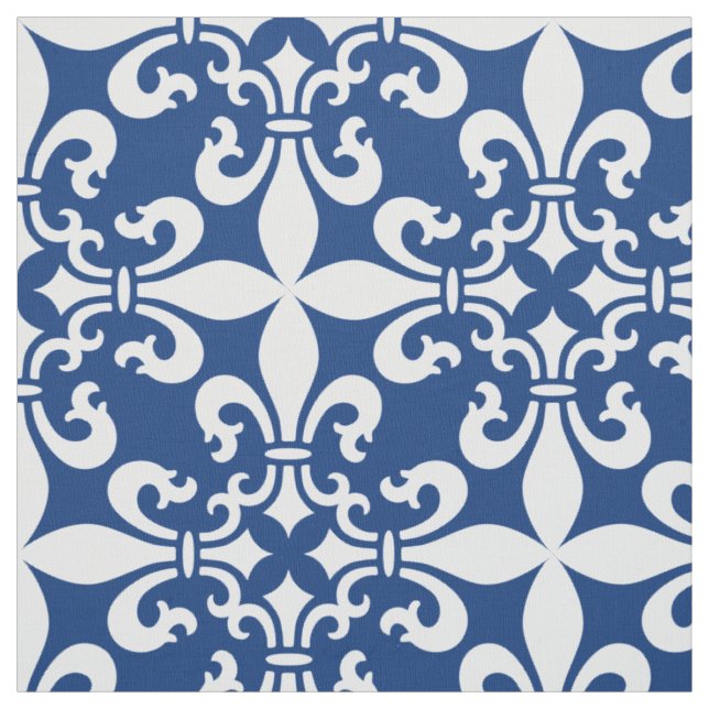 Tissu Bleu royal de French Fleur de Lys Pattern (Échantillon)