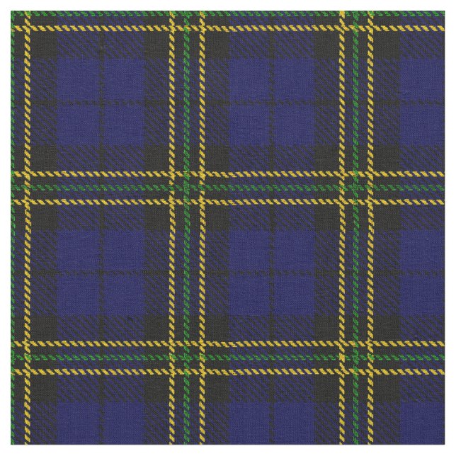 Tissu Bleu royal foncé, vert, jaune, plaid de rayure (Fermer)