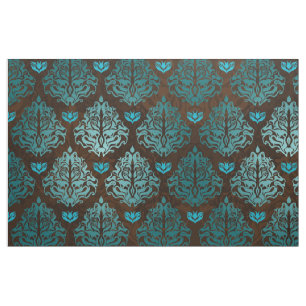 Tissu Bleu royal sur le rétro luxe Brown de damassé