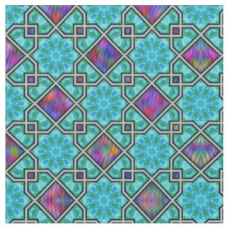 Tissu Bleu vert et brillant Motif de style islamique