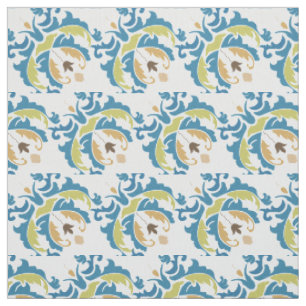 Tissu Bleu victorien Vert Botanique Floral Fabric