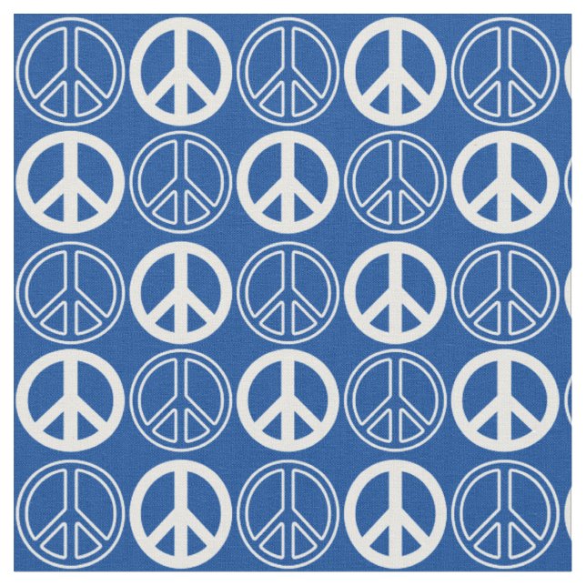 Tissu Bleu| White Peace Sign and Outlines Motif (Fermer)