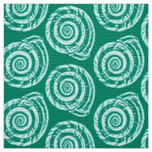 Tissu Bloc de coquillages spiraux Impression, Turquoise 