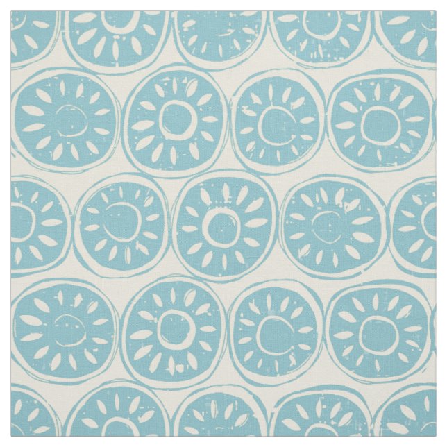 Tissu bloc de fleurs ivoire bleu (Échantillon)