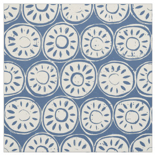 Tissu bloc de fleurs ivoire bleu