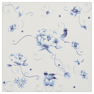 Tissu Blue Bird Rose Chinoiserie Floral