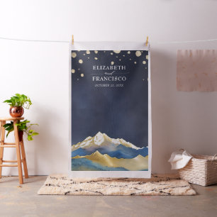 Tissu Blue Golden Mountains Mariage Photo Booth Backdrop
