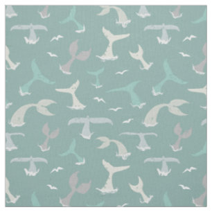 Tissu Blue Grey Whale Tail Motif sur le littoral Blue
