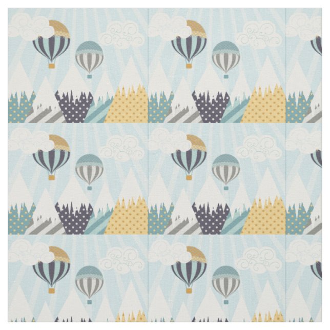 Tissu Blue Hot Air Balloons (Échantillon)