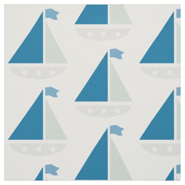 Tissu Blue Sailboat Motif Nautique Blanc (Échantillon)