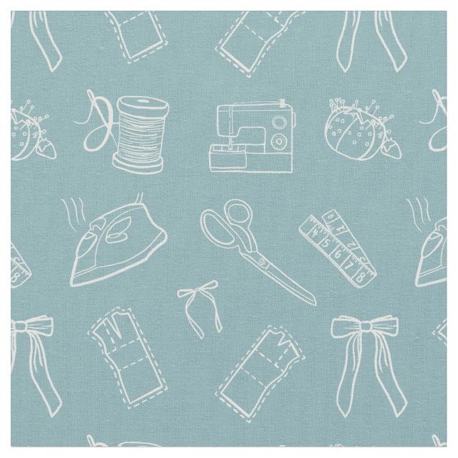 Tissu Blue Sewing Themed Pattern (Fermer)
