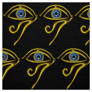 Tissu BLUE TALISMAN HORUS EYE Gold Black Motif égyptien