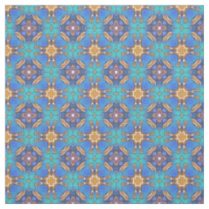 Tissu Blue Turquoise Ochre Retro Nouveau Mosaïque Motif