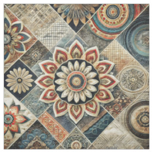 Tissu Boho Mandala Floral Art Moderne dans les tons Terr