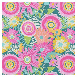 Tissu Boho style fleurs roses