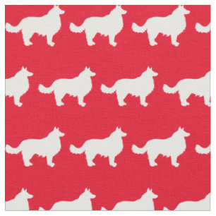 Tissu Bordure Collie Chien Silhouette Animal Rouge