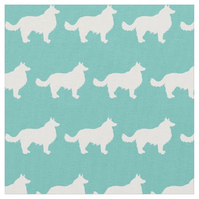 Tissu Bordure Collie Chien Silhouette Animal Turquoise (Fermer)
