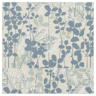 Tissu Botanique Bleu Japonais Vintage : Fougère à Feuill