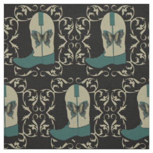 Tissu Bottes Cowboy Avec Papillon Et Cadres À Fil Sur Bl