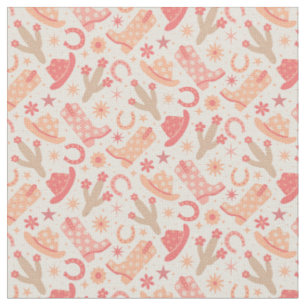 Tissu Bottes et chapeaux de cowgirl groovy Peach Fuzz