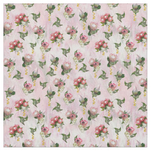 Tissu Bouquets de fleurs Fuchsia Protea avec feuilles de